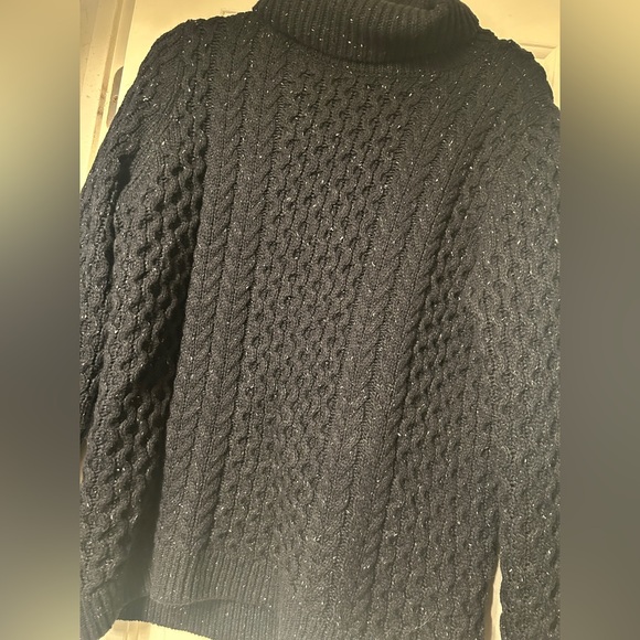 Land's End Wool Blend Chunky Fisherman Cable Knit Speckled Turtleneck Sweater - Picture 2 of 6